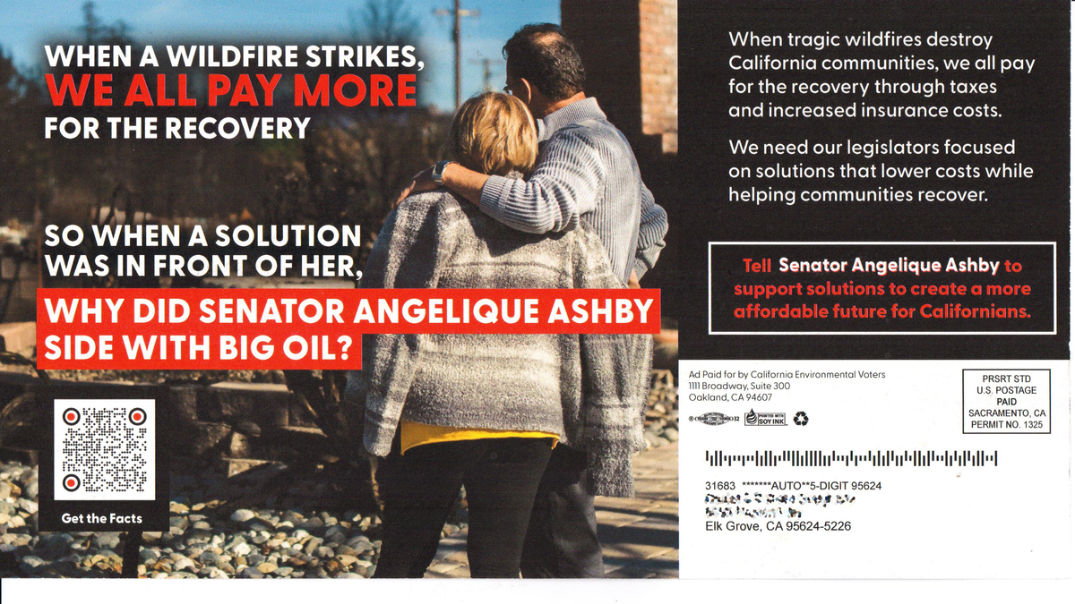 'Why Did Senator Angelique Ashby Side With Big Oil' mailer asks