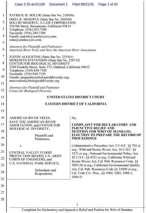 Federal Court Issues Injunction Blocking Army Corps of Engineers' Removal of American River Trees
